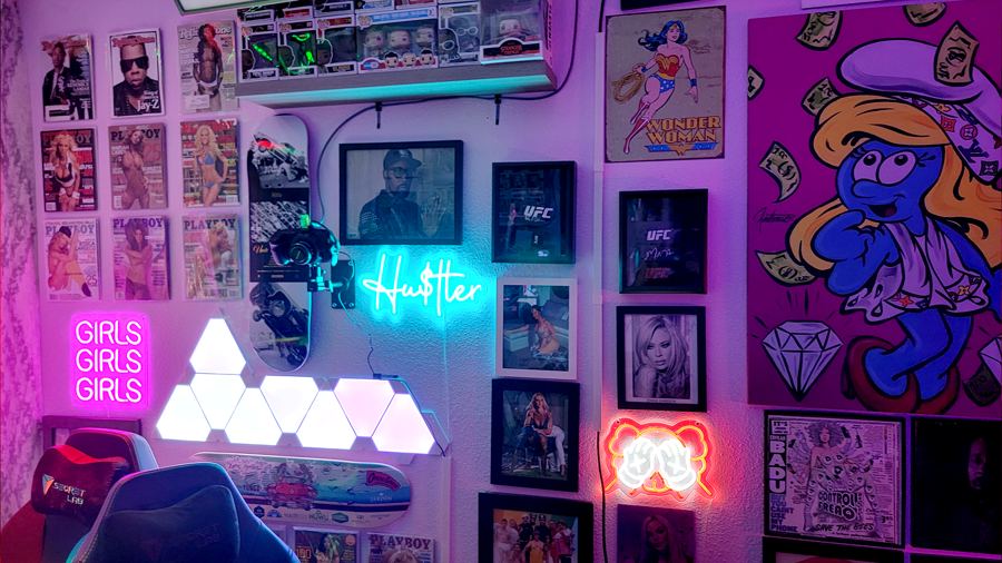 Pink Room neon and framed photos