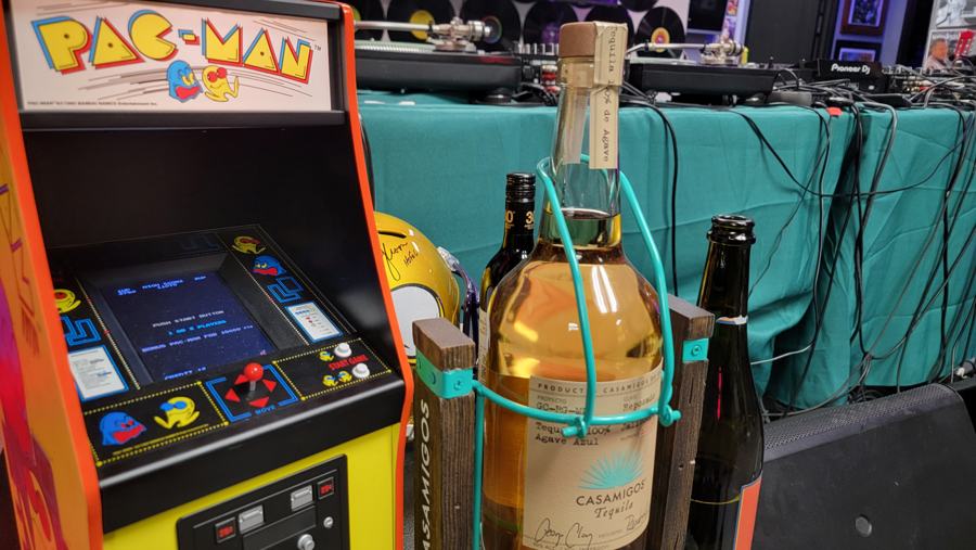 Pac-Man arcade cabinet beside the DJ booth