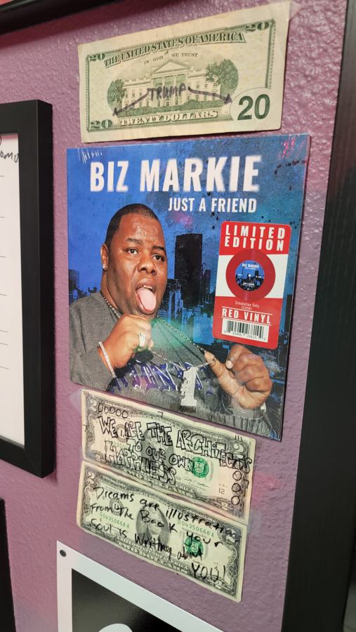Biz Markie album art and framed cash