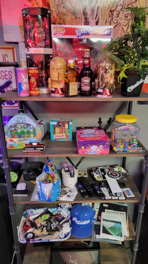 Shelf of toys and collectibles