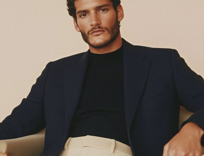 side view of concentrated sound producer working at studio